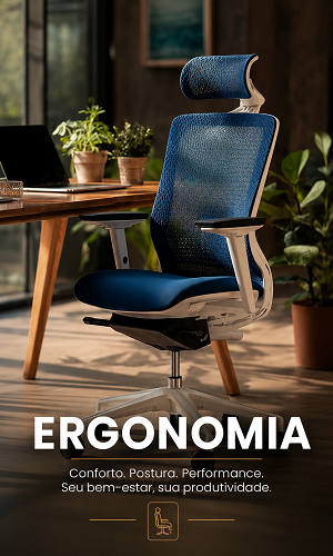Categoria Ergonomia com cadeira ergonômica para home office, apoio lombar e foco em conforto e postura