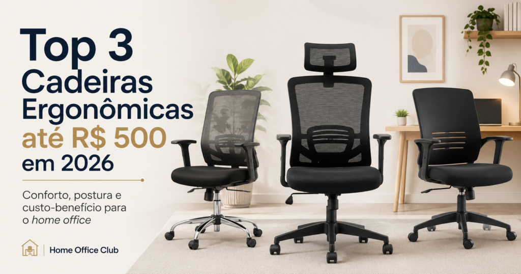top 3 cadeiras ergonômicas até R$ 500 para home office em 2026