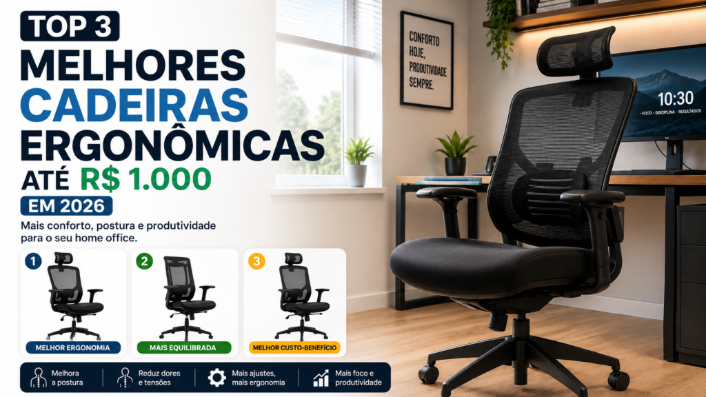 Top 3 melhores cadeiras ergonômicas até R$ 1.000 em 2026
