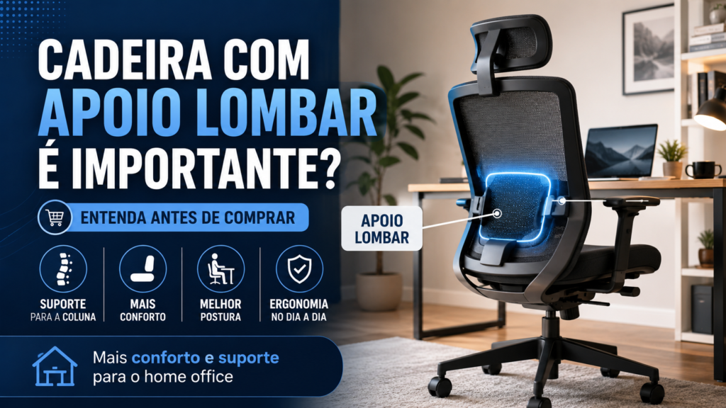 Cadeira com apoio lombar destacado para mais conforto e suporte no home office