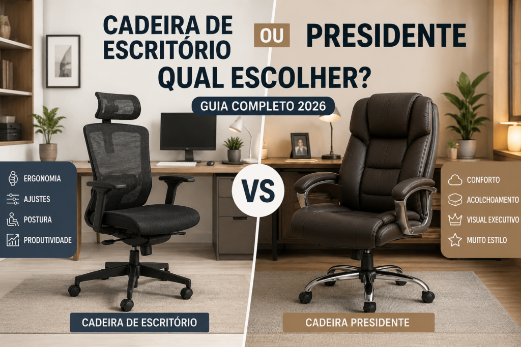 Comparação entre cadeira de escritório ergonômica e cadeira presidente para home office