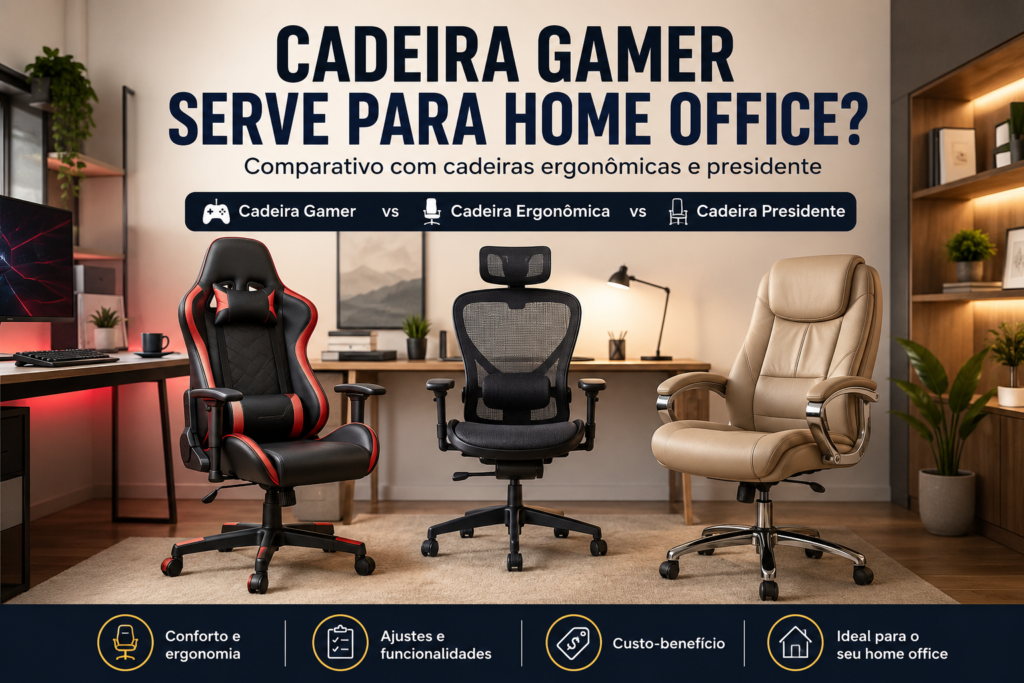 Comparativo entre cadeira gamer, cadeira ergonômica e cadeira presidente para home office