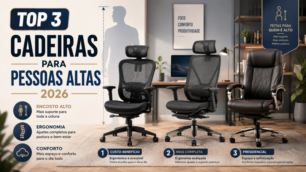 Top 3 melhores cadeiras para pessoas altas em 2026 com modelos ergonômicos e cadeira presidente com encosto alto